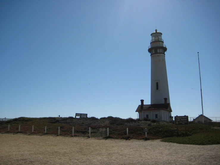 there is a light house sitting on the beach