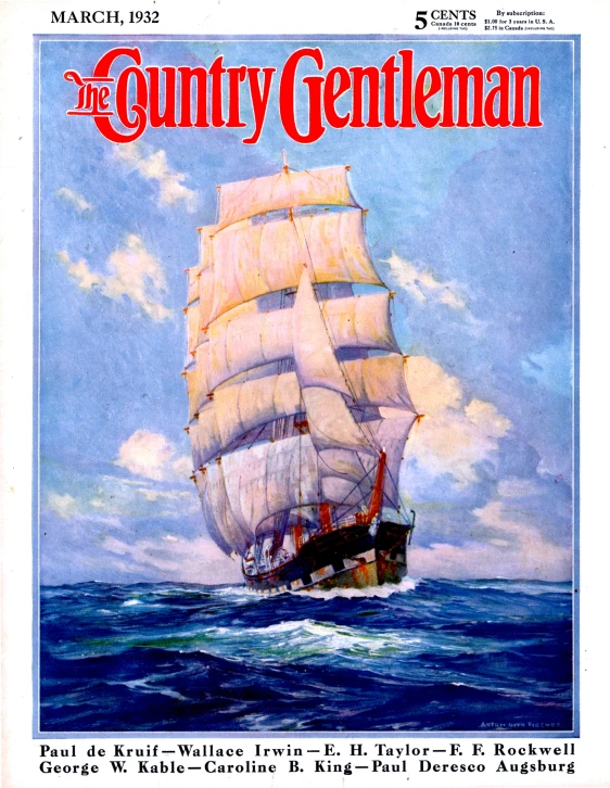 an old time style magazine cover showing a ship with sails