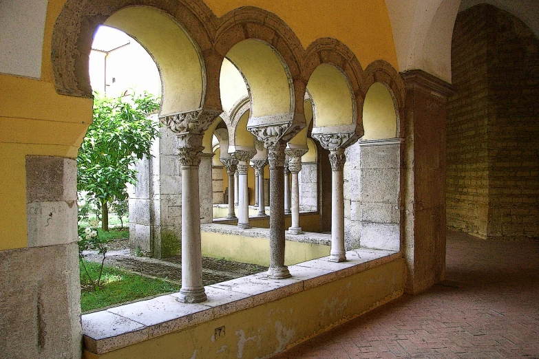 a window looking in to a courtyard area