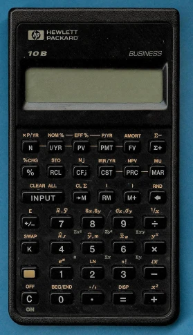 a calculator on a blue background with ons