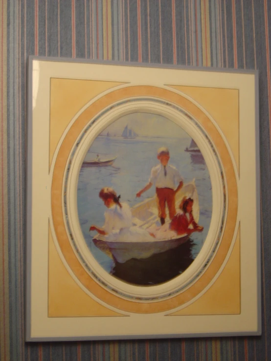 painting of a family in a boat with people in the water