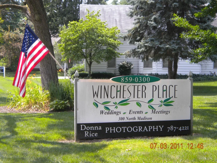 a sign for a wedding and reception venue that is located at a park