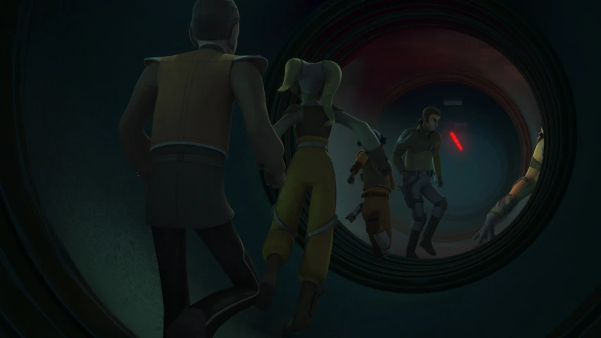several animated people inside of a tunnel together