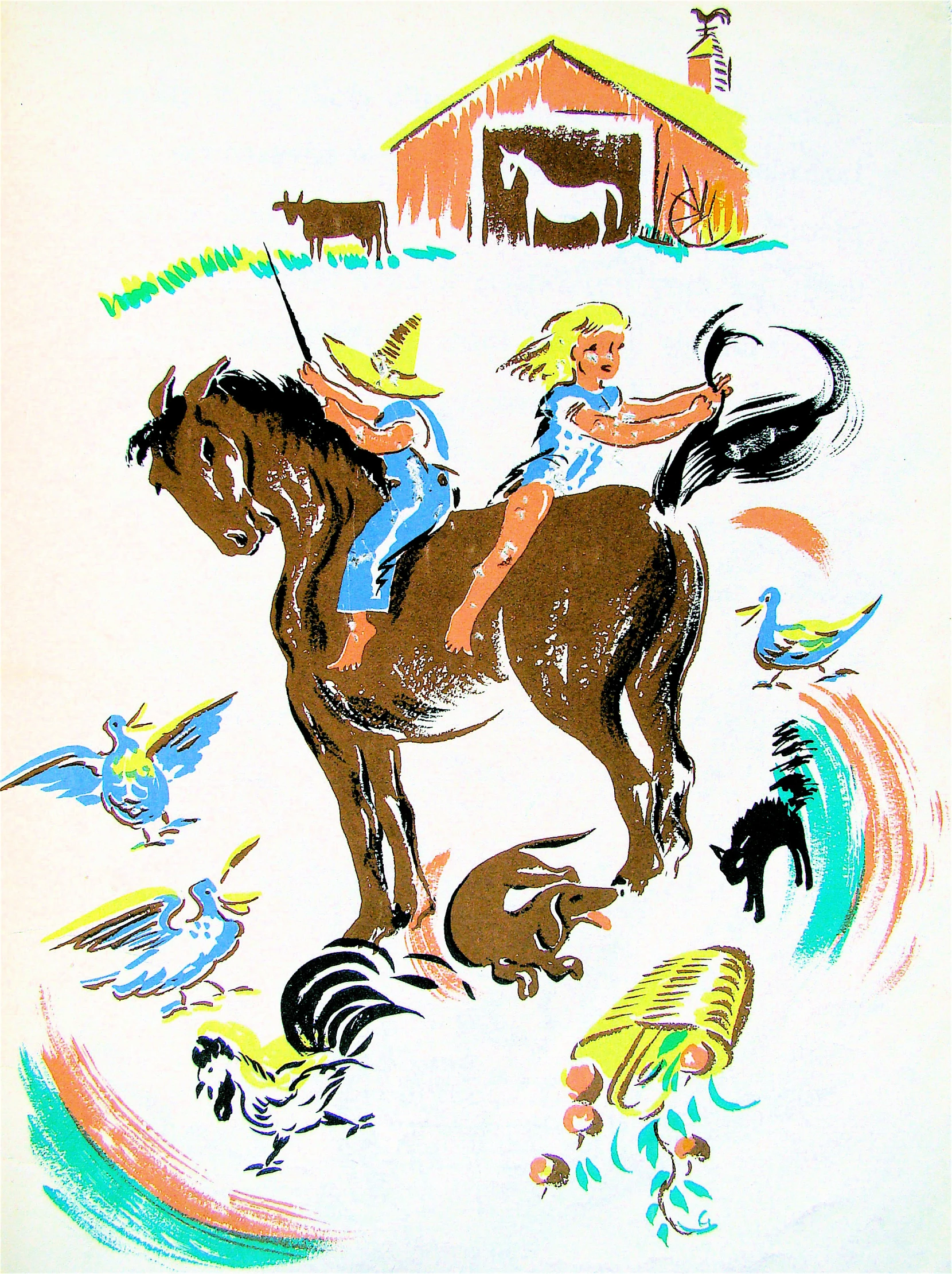 a drawing of a horse riding with a horse rider