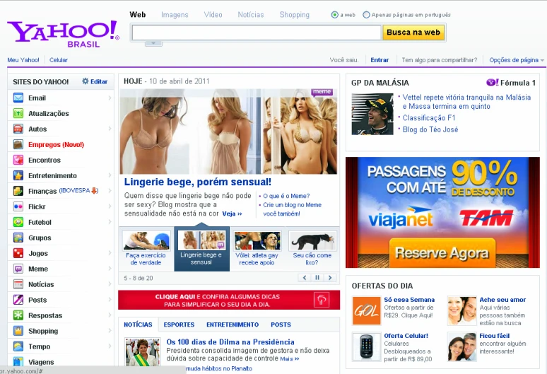 yahoo webpage displaying a female body profile