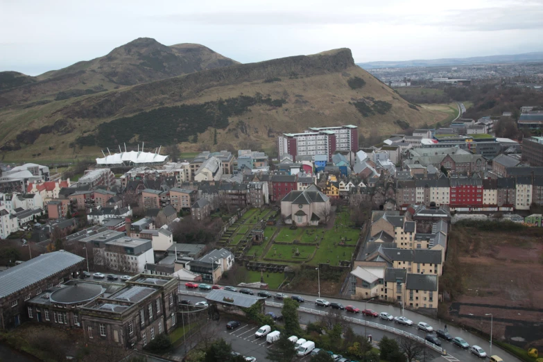 this is a view of a city and a hill