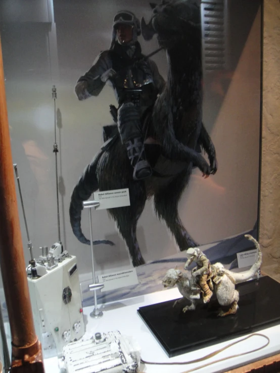 a display case holding toys in a display case