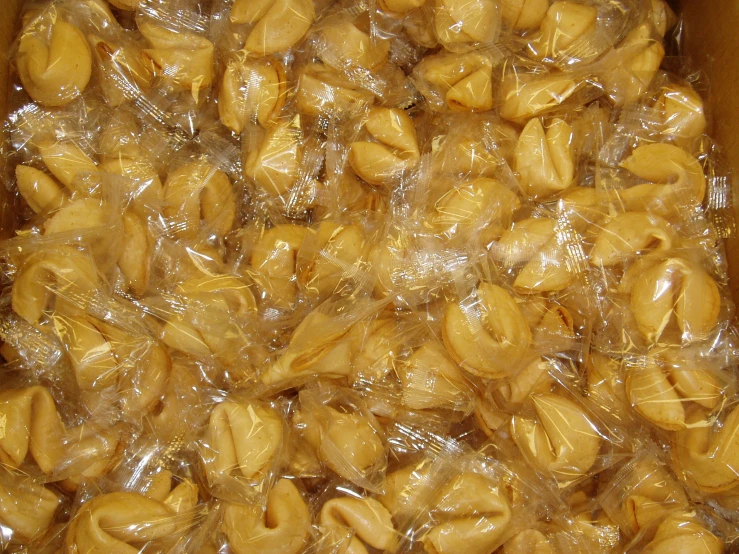 a box full of macaroni shells with plastic covering