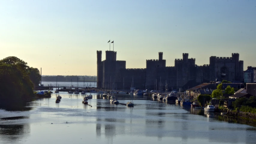 the harbor is clean, and a castle is next to it