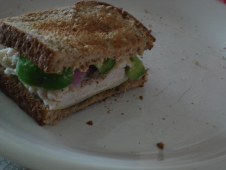 a half eaten sandwich on a plate in the kitchen