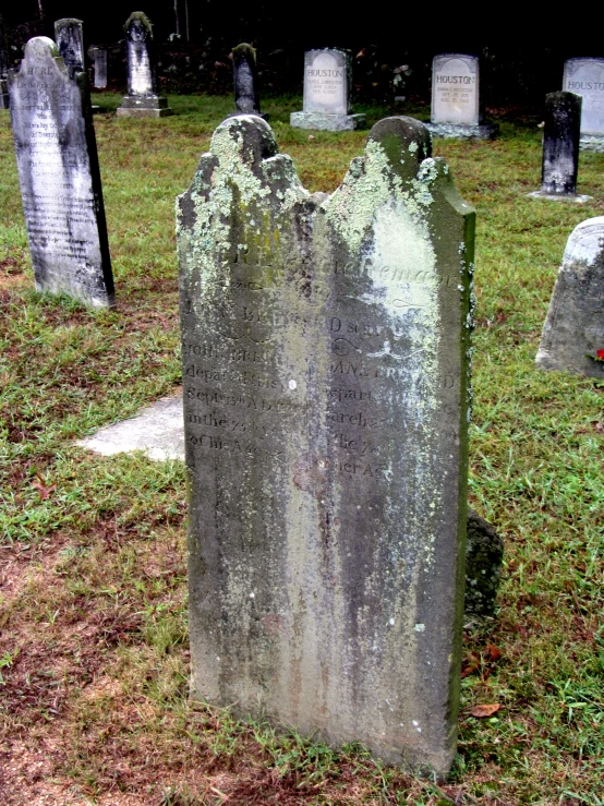 a bunch of headstones on the ground near the grass