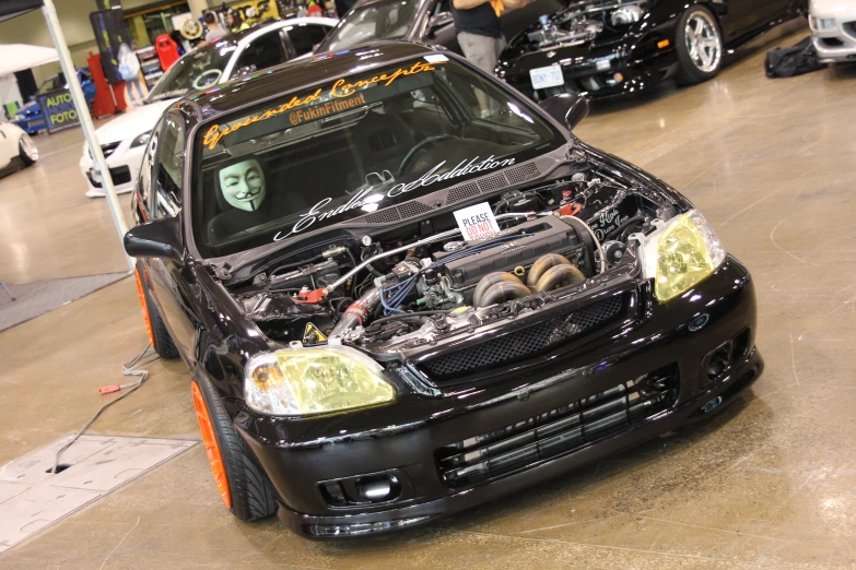 a close up of a car engine in a building