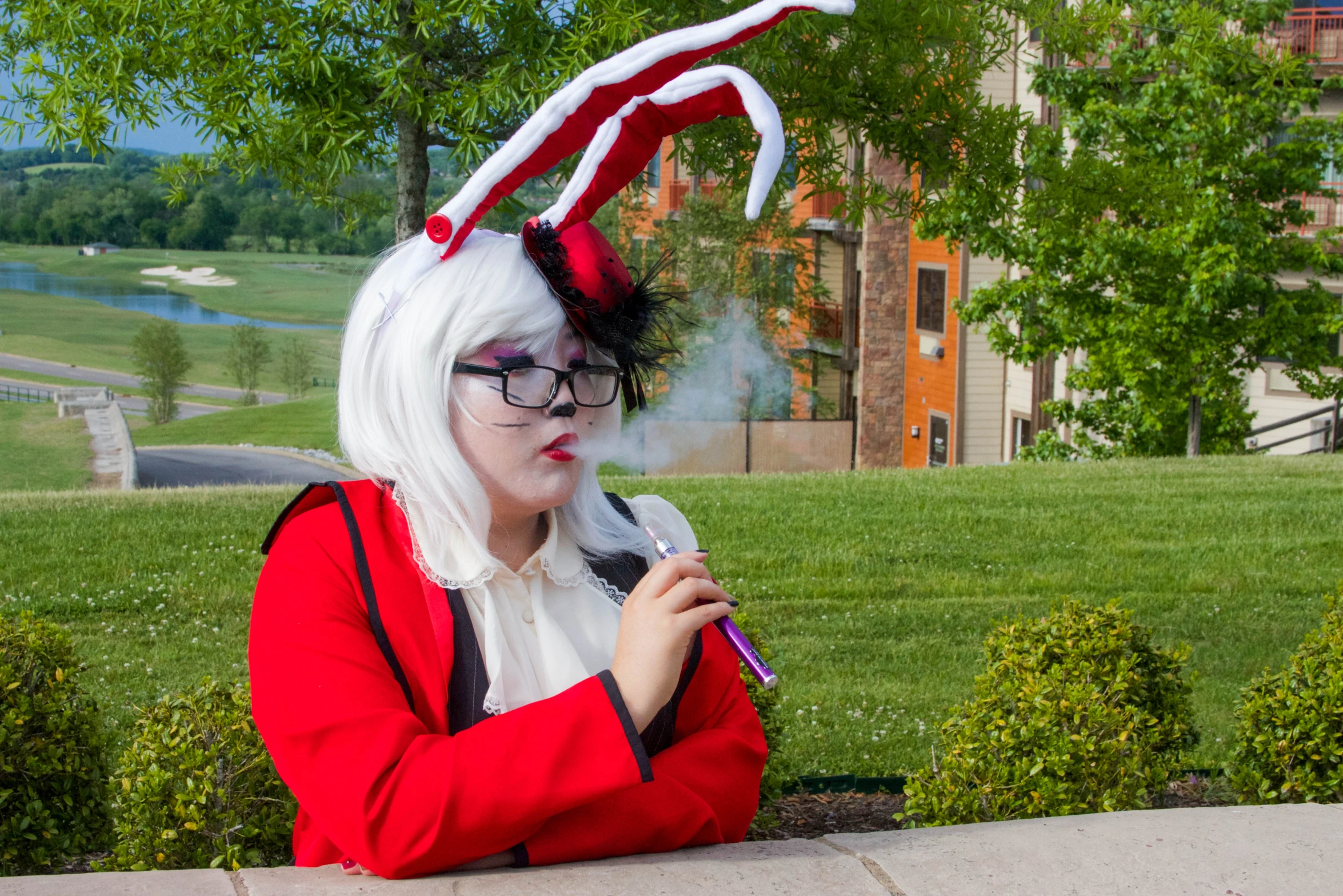 the woman is wearing some red and white outfits