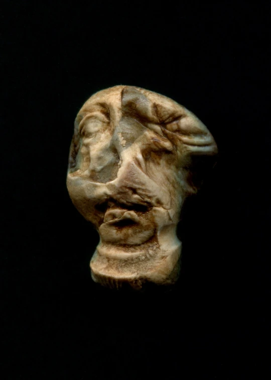 an ancient statue head on a black background