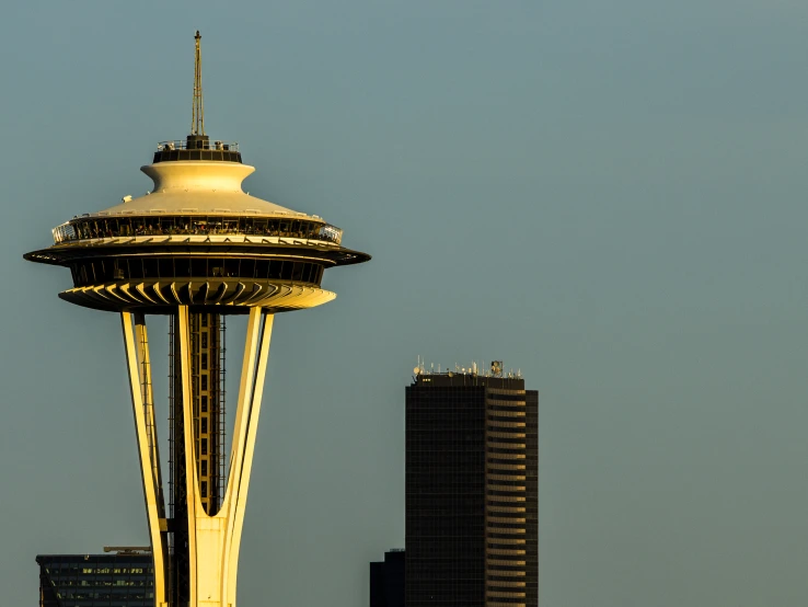 a picture of the space needle with buildings in the background