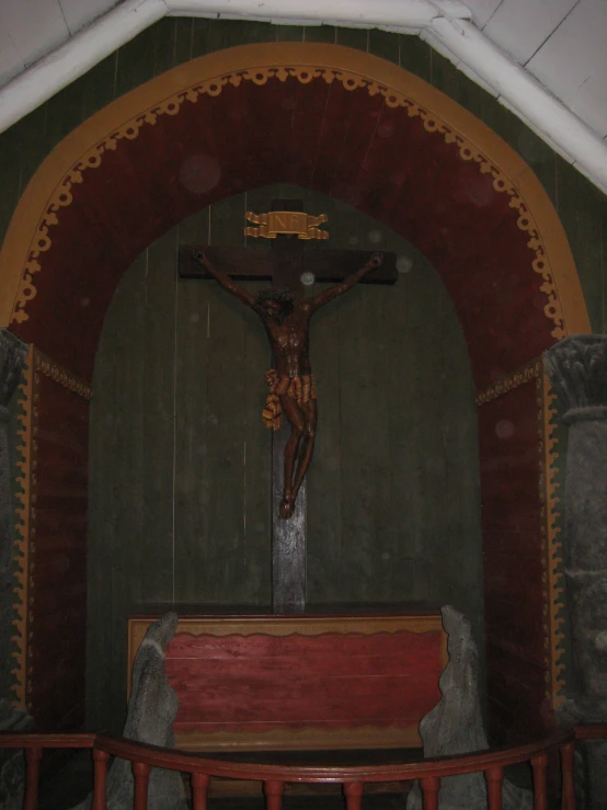 an antique crucifix in a church