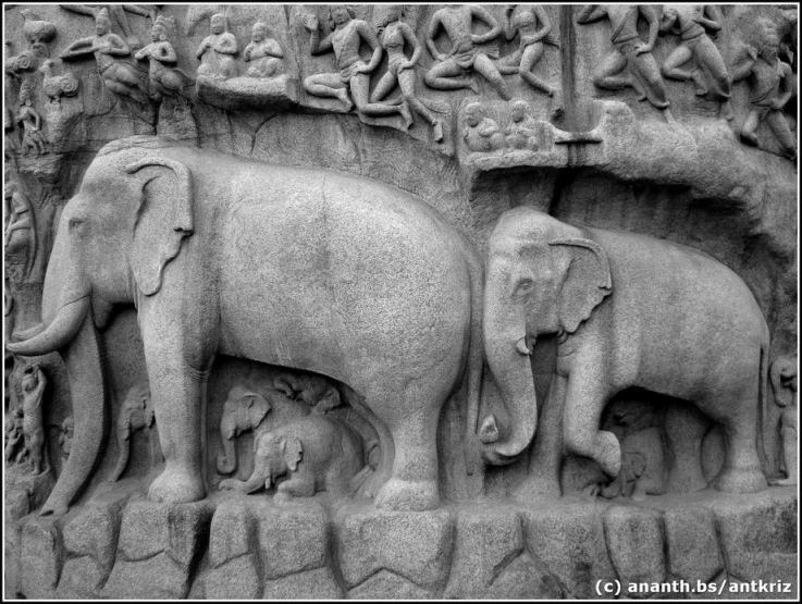 a wall with elephants, lions, and elephants on it