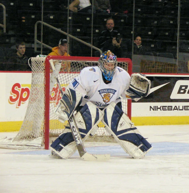 a goalie waiting to kick the puck