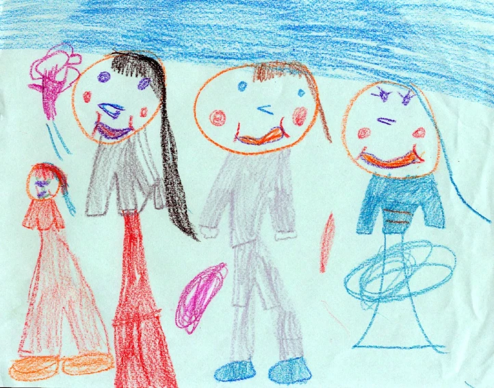 a child's drawing of three different people