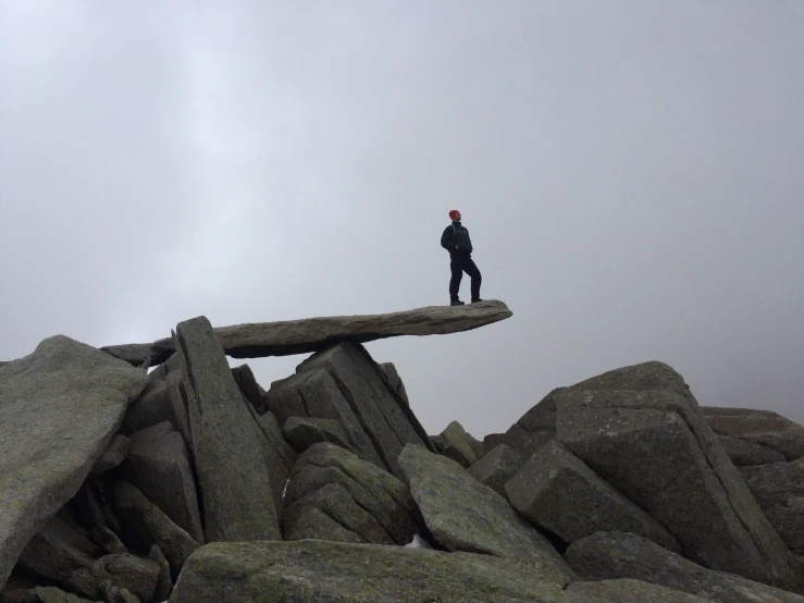 the person standing on top of a stone block