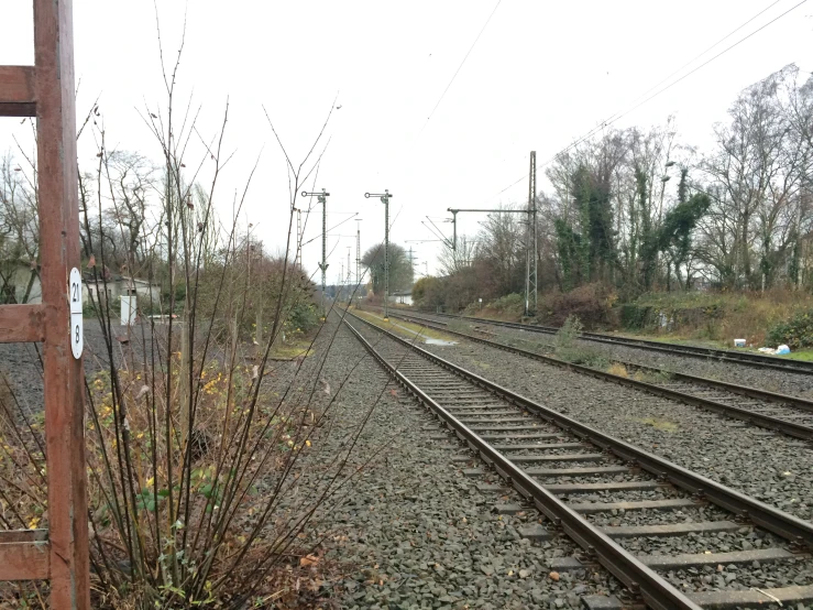 some train tracks are lined up beside each other