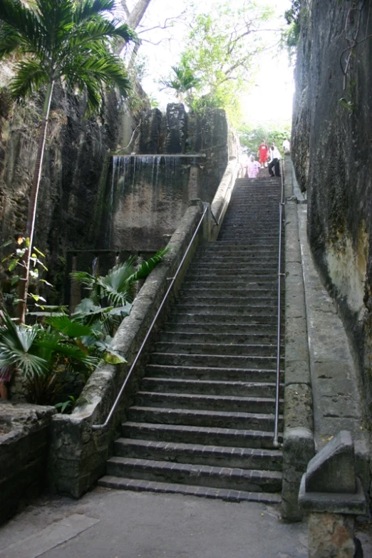 this staircase has people walking down it