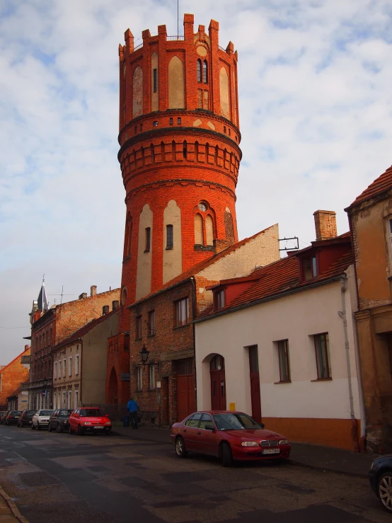 an orange and white tower on a house