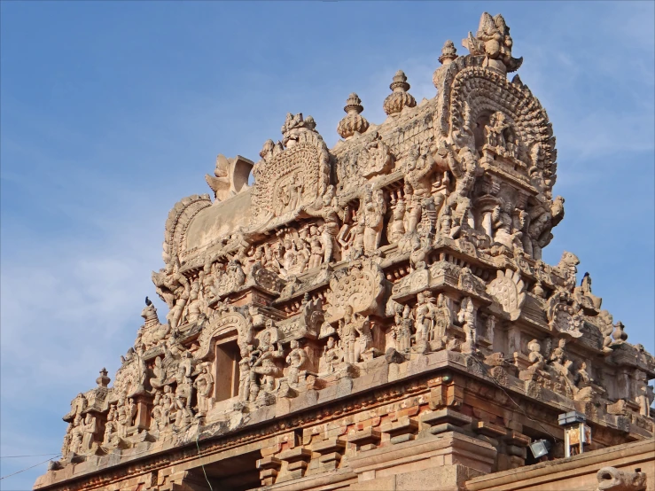 the intricate carvings on the front of a building