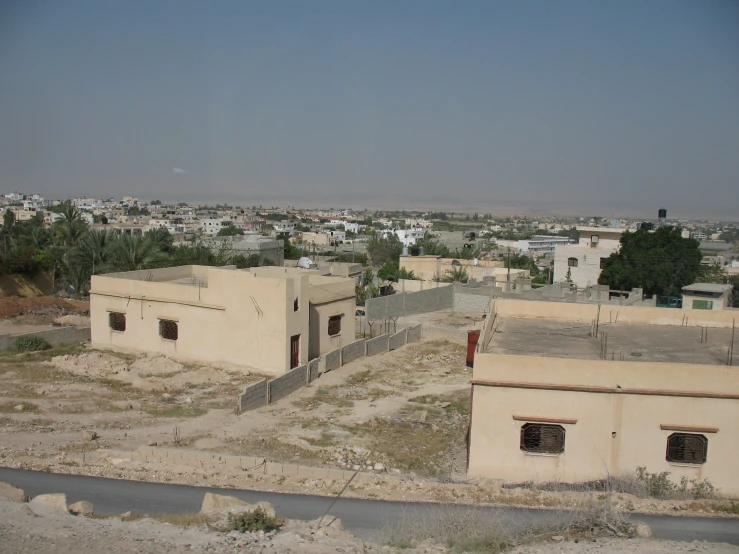 there are two buildings in a deserted area