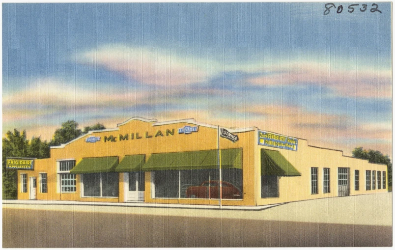 a postcard with the front view of a mcdonalds restaurant