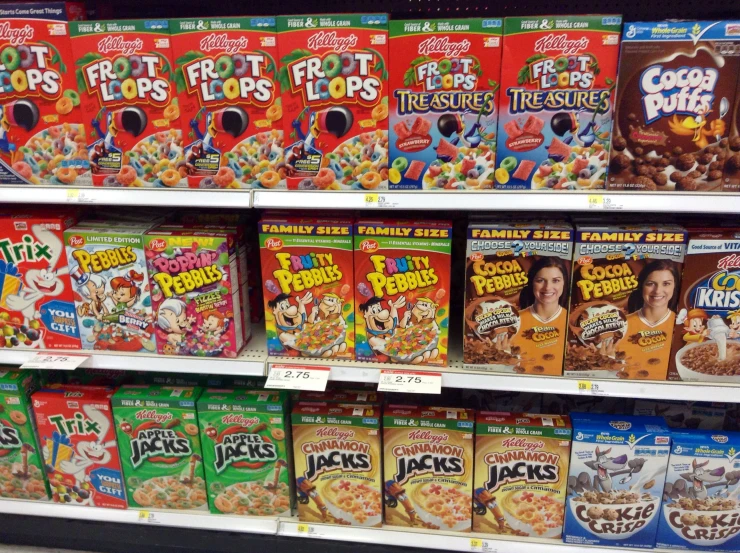 cereal for sale in a store shelves