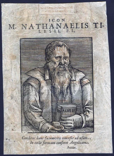 an old paper with a drawing of a bearded man