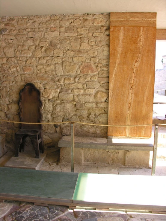 the inside of a stone building has been renovated