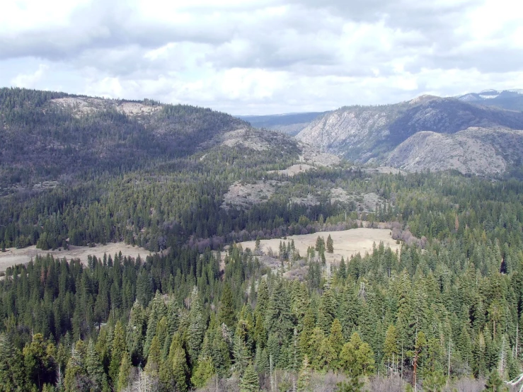 a view from the top of a mountain near trees