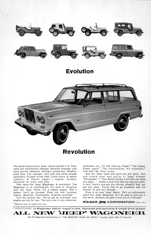 an advertit showing the evolution of cars in black and white