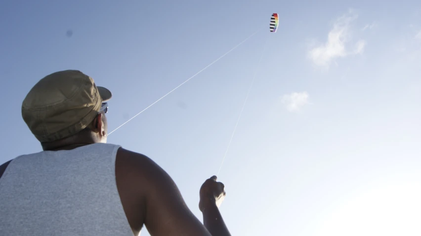 a man flying a kite high in the air