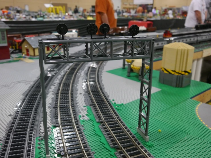 a toy train station with lots of small tracks