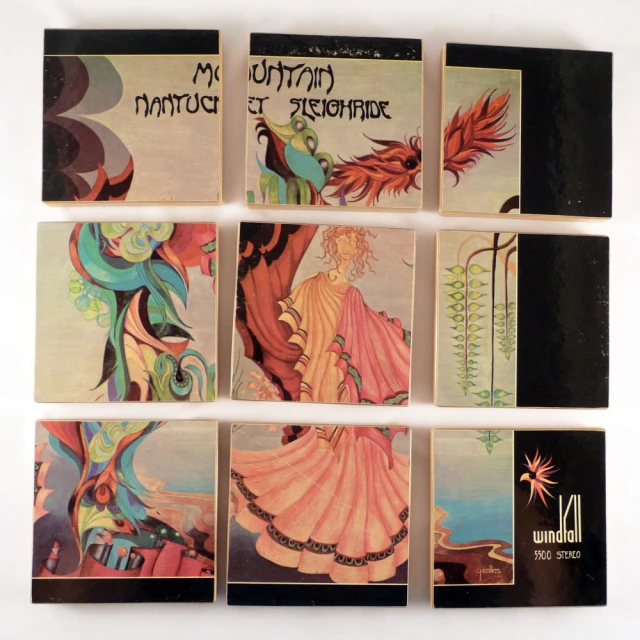 four matching cards, each with an illustration of a woman and birds