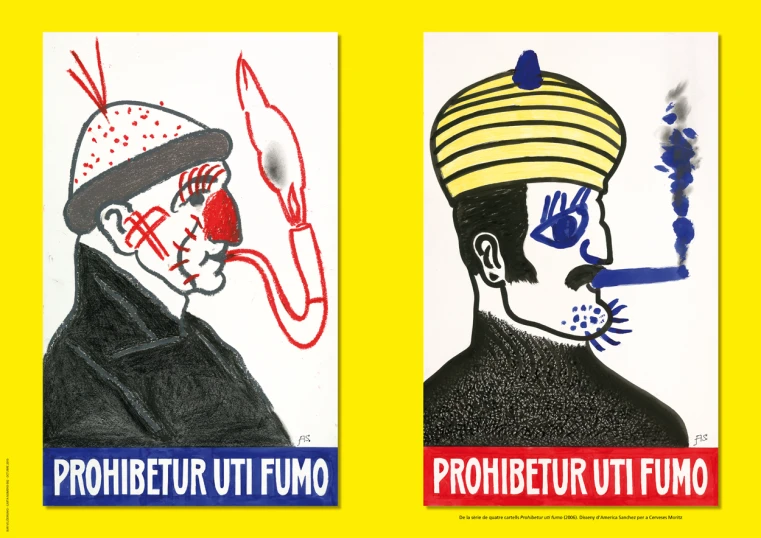 two different drawings of men with hats, one has a pipe