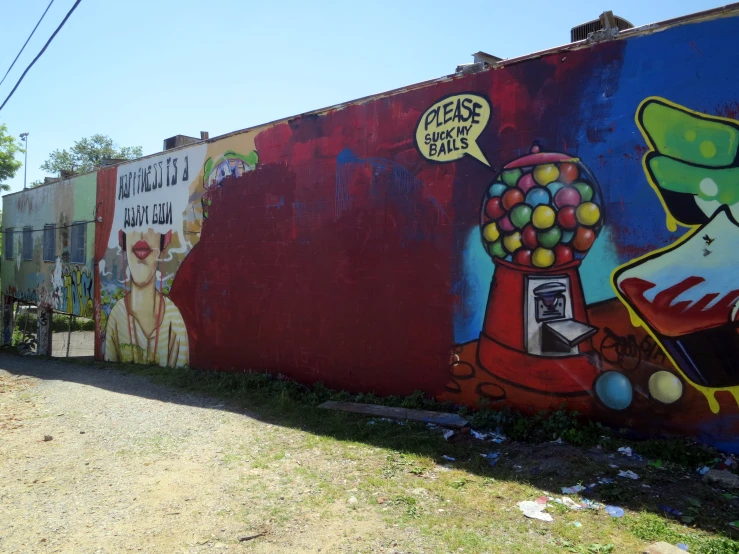 a painted wall of a variety of items