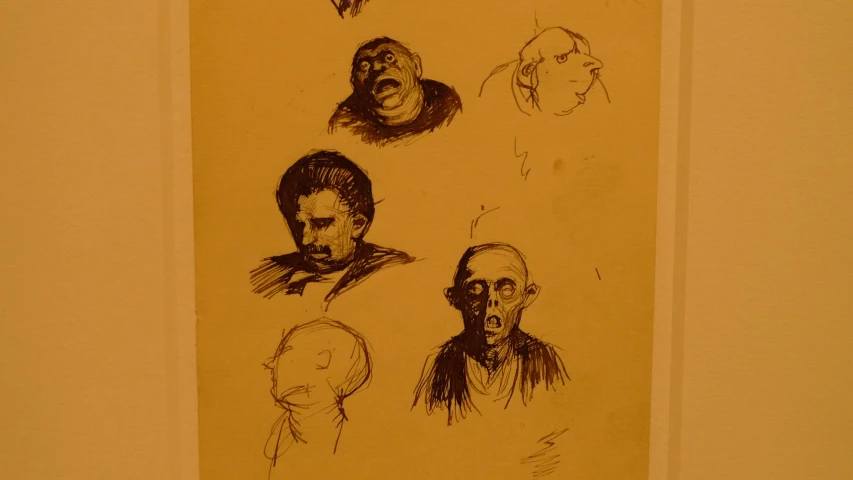five black and white drawings of people in profile