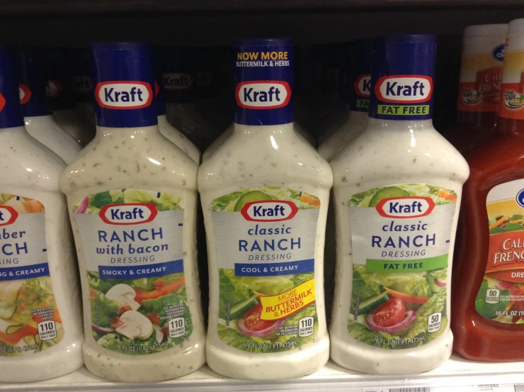 the variety of ranch dressings are on display