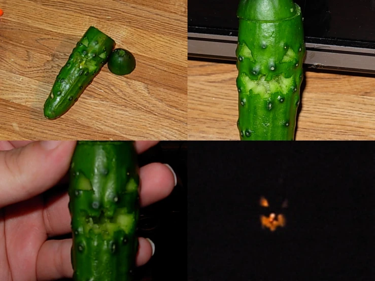 the long green pepper is being picked off by someone