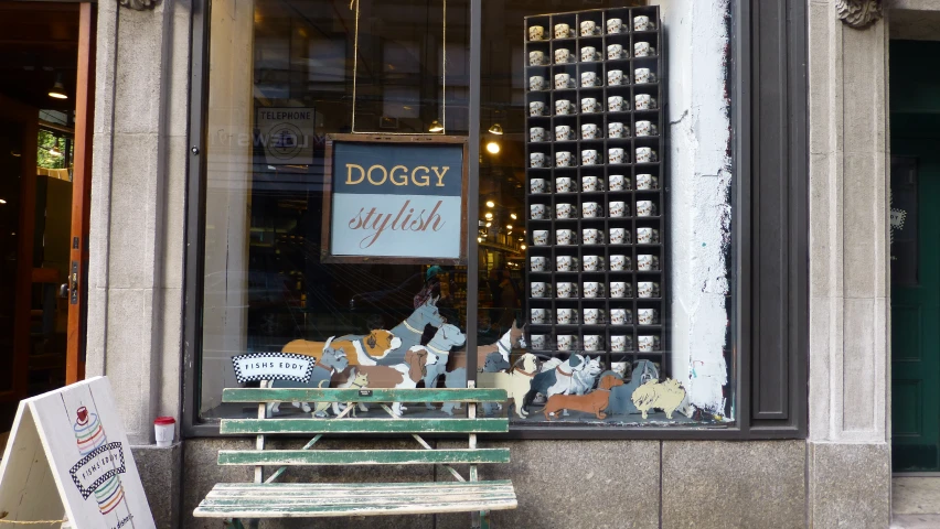 the sign on the building reads doggy stuff