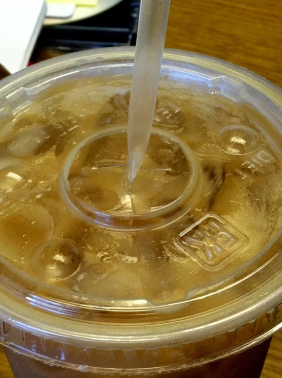 a cup of ice tea with a straw in it