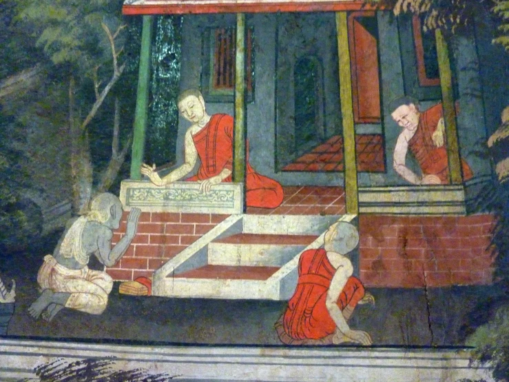 an image of paintings in the wall of a temple