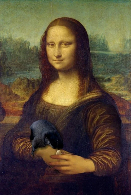 there is a portrait of the monaine and her bird