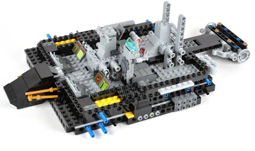 a black and white lego model of a spaceship