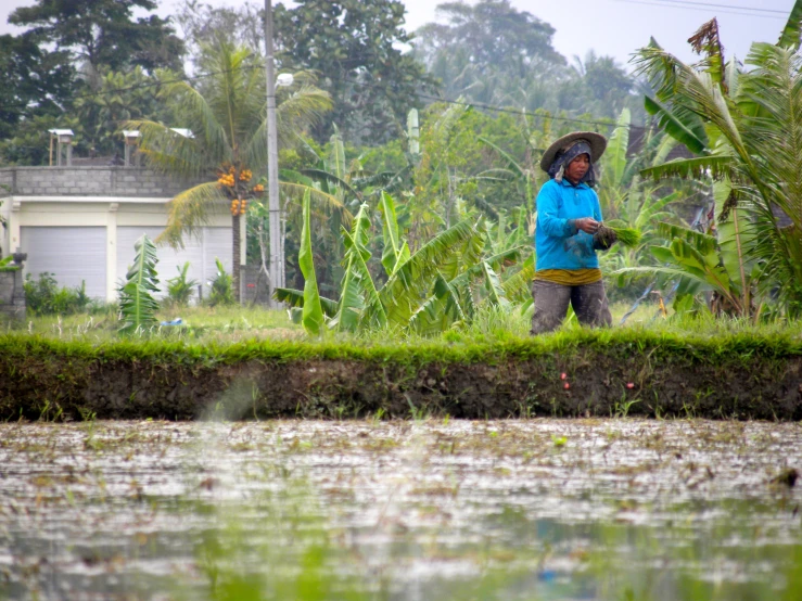 a person that is walking across some water