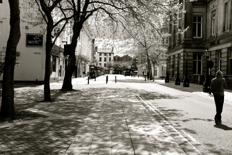 this black and white po shows people on the streets